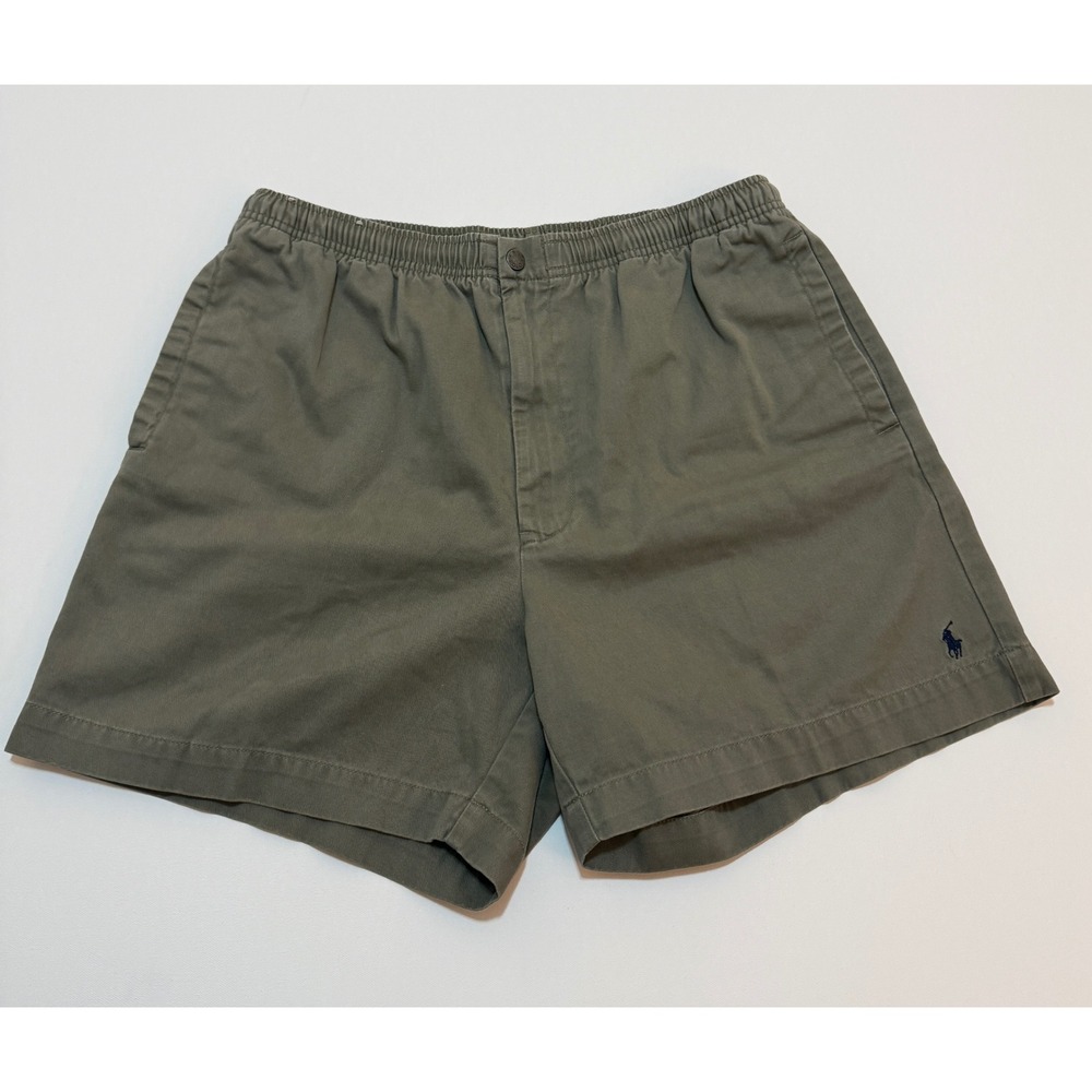 Polo Ralph Lauren Mens Andrew Shorts Medium Olive Green Elastic Waist Cotton 6in